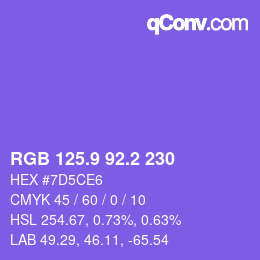 カラーコード: RGB 125.9 92.2 230 | qconv.com