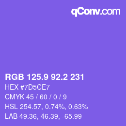 カラーコード: RGB 125.9 92.2 231 | qconv.com