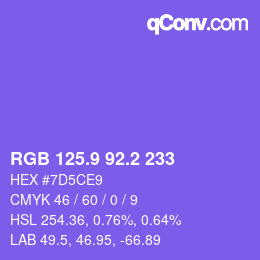カラーコード: RGB 125.9 92.2 233 | qconv.com