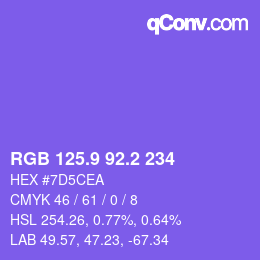 カラーコード: RGB 125.9 92.2 234 | qconv.com