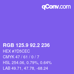 カラーコード: RGB 125.9 92.2 236 | qconv.com
