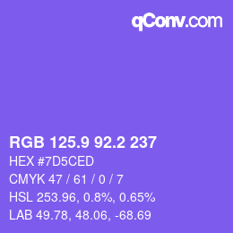 カラーコード: RGB 125.9 92.2 237 | qconv.com