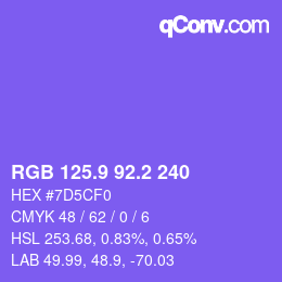 カラーコード: RGB 125.9 92.2 240 | qconv.com