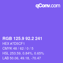 カラーコード: RGB 125.9 92.2 241 | qconv.com