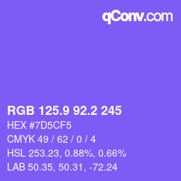 カラーコード: RGB 125.9 92.2 245 | qconv.com