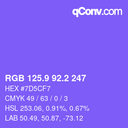 カラーコード: RGB 125.9 92.2 247 | qconv.com