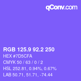 カラーコード: RGB 125.9 92.2 250 | qconv.com
