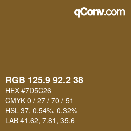 カラーコード: RGB 125.9 92.2 38 | qconv.com