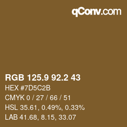 カラーコード: RGB 125.9 92.2 43 | qconv.com