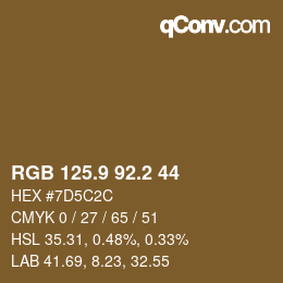 カラーコード: RGB 125.9 92.2 44 | qconv.com