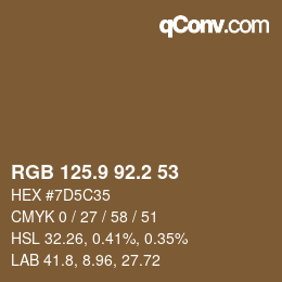 カラーコード: RGB 125.9 92.2 53 | qconv.com