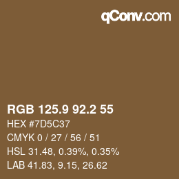 カラーコード: RGB 125.9 92.2 55 | qconv.com