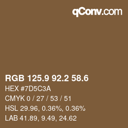 カラーコード: RGB 125.9 92.2 58.6 | qconv.com
