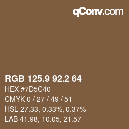 カラーコード: RGB 125.9 92.2 64 | qconv.com