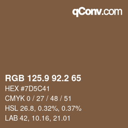 カラーコード: RGB 125.9 92.2 65 | qconv.com
