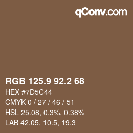 カラーコード: RGB 125.9 92.2 68 | qconv.com