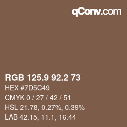 カラーコード: RGB 125.9 92.2 73 | qconv.com