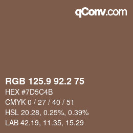 カラーコード: RGB 125.9 92.2 75 | qconv.com