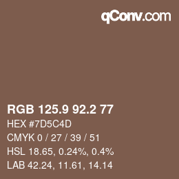 カラーコード: RGB 125.9 92.2 77 | qconv.com