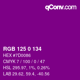 颜色代码: RGB 125 0 134 | qconv.com
