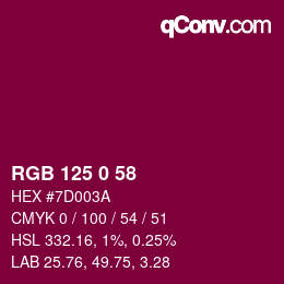 Color code: RGB 125 0 58 | qconv.com