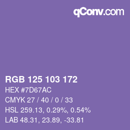 Color code: RGB 125 103 172 | qconv.com
