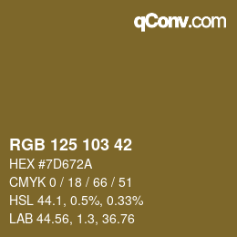 Color code: RGB 125 103 42 | qconv.com