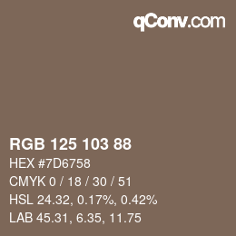 Color code: RGB 125 103 88 | qconv.com