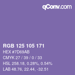 颜色代码: RGB 125 105 171 | qconv.com