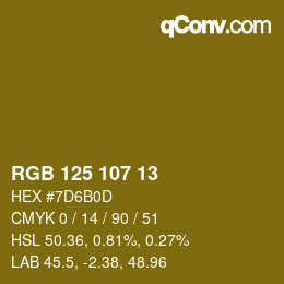 颜色代码: RGB 125 107 13 | qconv.com
