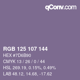 Color code: RGB 125 107 144 | qconv.com