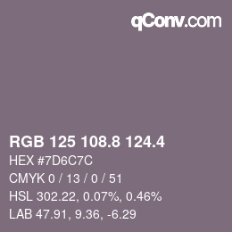 カラーコード: RGB 125 108.8 124.4 | qconv.com