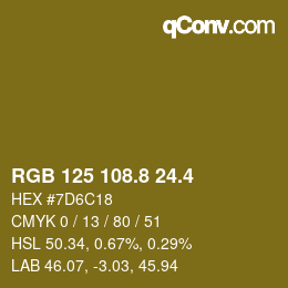 カラーコード: RGB 125 108.8 24.4 | qconv.com