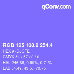カラーコード: RGB 125 108.8 254.4 | qconv.com