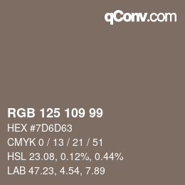カラーコード: RGB 125 109 99 | qconv.com