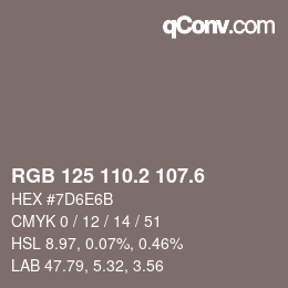 カラーコード: RGB 125 110.2 107.6 | qconv.com
