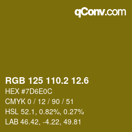 カラーコード: RGB 125 110.2 12.6 | qconv.com