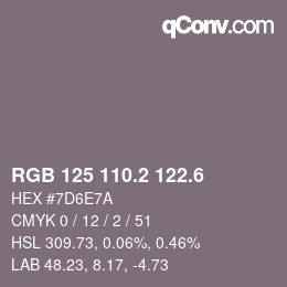 カラーコード: RGB 125 110.2 122.6 | qconv.com