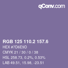 カラーコード: RGB 125 110.2 157.6 | qconv.com