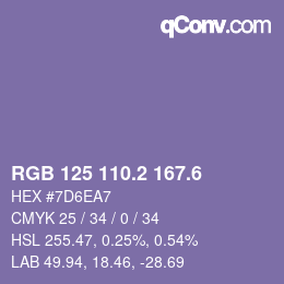 カラーコード: RGB 125 110.2 167.6 | qconv.com