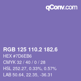 カラーコード: RGB 125 110.2 182.6 | qconv.com