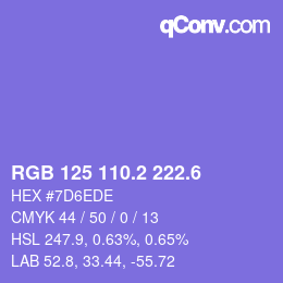 カラーコード: RGB 125 110.2 222.6 | qconv.com