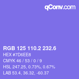 カラーコード: RGB 125 110.2 232.6 | qconv.com