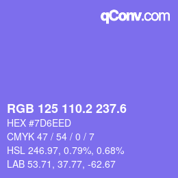 カラーコード: RGB 125 110.2 237.6 | qconv.com