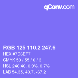 カラーコード: RGB 125 110.2 247.6 | qconv.com