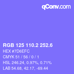 カラーコード: RGB 125 110.2 252.6 | qconv.com
