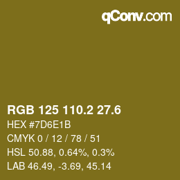 カラーコード: RGB 125 110.2 27.6 | qconv.com