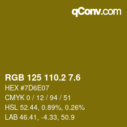カラーコード: RGB 125 110.2 7.6 | qconv.com