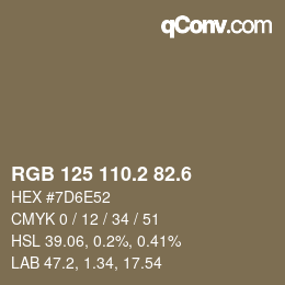 カラーコード: RGB 125 110.2 82.6 | qconv.com