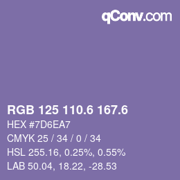 カラーコード: RGB 125 110.6 167.6 | qconv.com